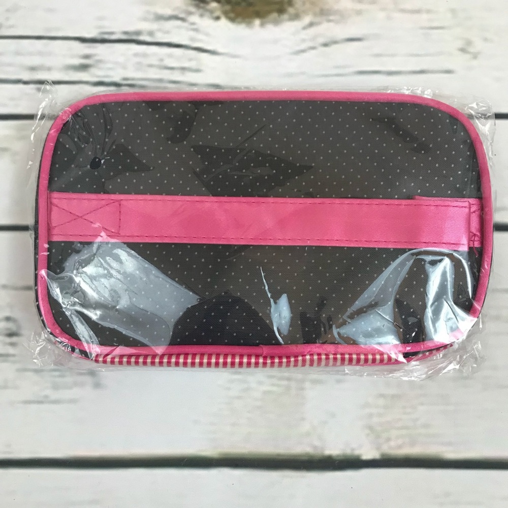 Black & Pink Stripe Zippered Cosmetic Travel Bag - Picture 6 of 6
